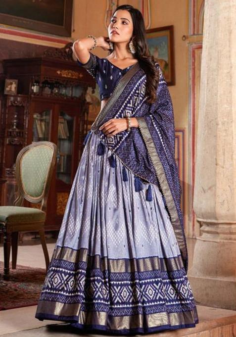 Multicolor Embroidered Silk Lehenga Set