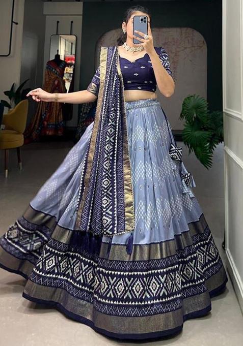 Multicolor Embroidered Silk Lehenga Set