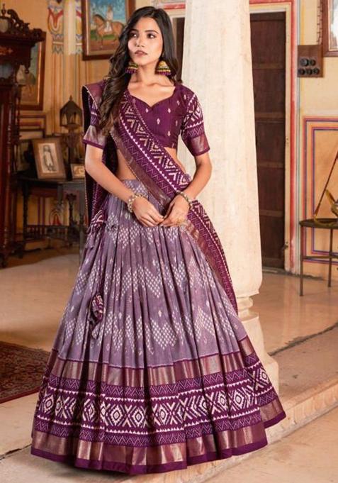 Multicolor Embroidered Silk Lehenga Set