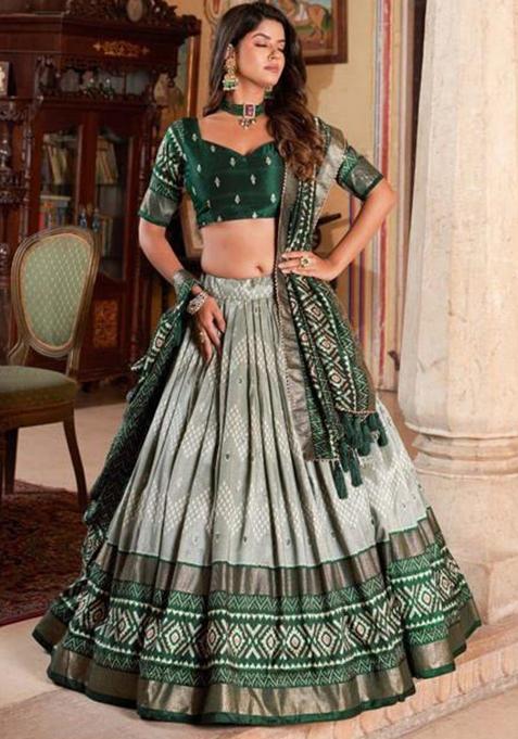 Multicolor Embroidered Silk Lehenga Set
