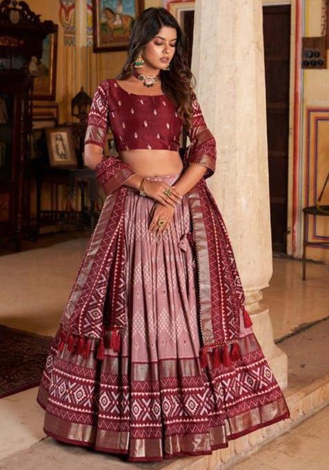 Multicolor Embroidered Silk Lehenga Set