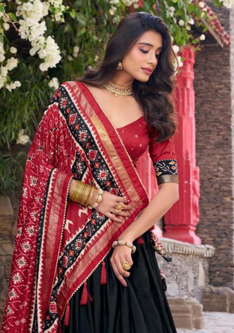 Multicolor Embroidered Silk Lehenga Set