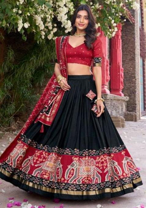 Multicolor Embroidered Silk Lehenga Set