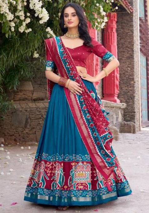 Multicolor Embroidered Silk Lehenga Set