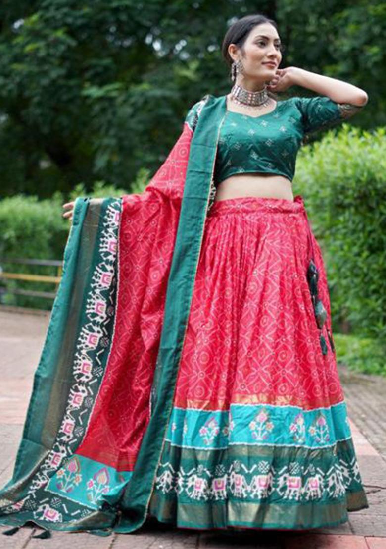 Multicolor Embroidered Silk Lehenga Set
