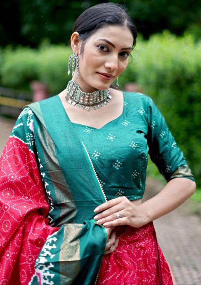 Multicolor Embroidered Silk Lehenga Set