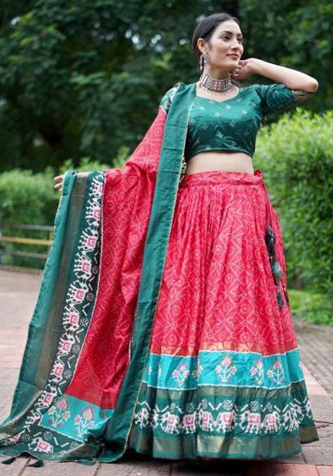 Multicolor Embroidered Silk Lehenga Set