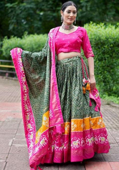 Multicolor Embroidered Silk Lehenga Set
