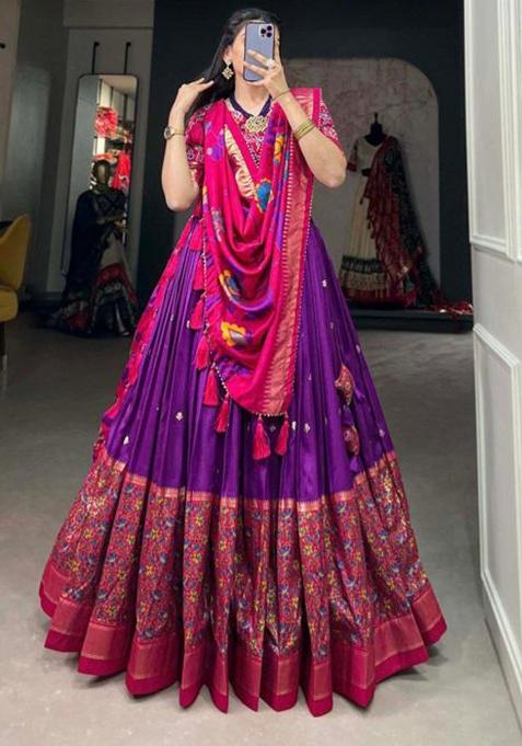 Multicolor Embroidered Silk Lehenga Set