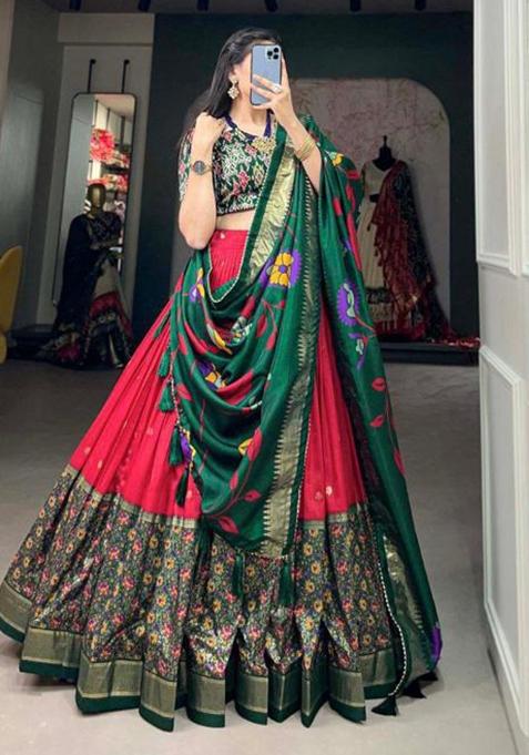 Multicolor Embroidered Silk Lehenga Set