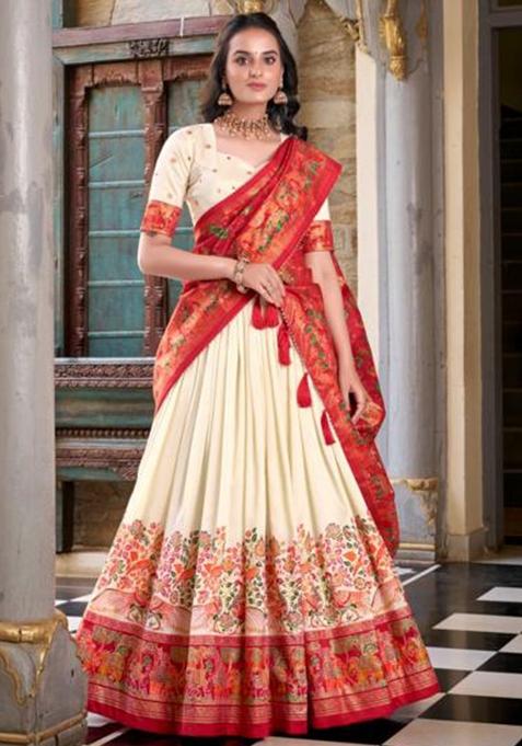 Multicolor Embroidered Silk Lehenga Set