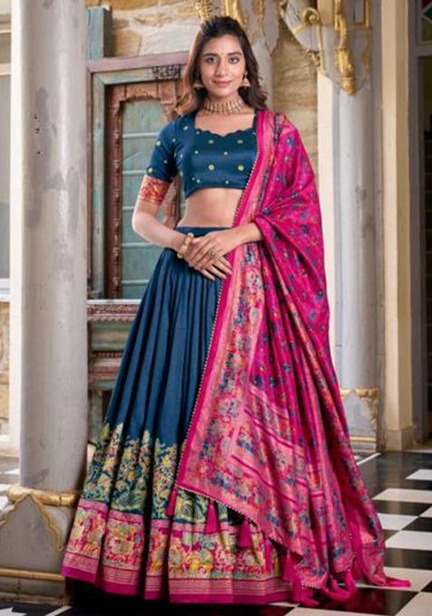 Multicolor Embroidered Silk Lehenga Set