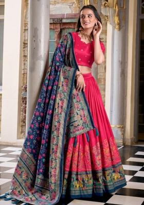 Multicolor Embroidered Silk Blend Lehenga Set