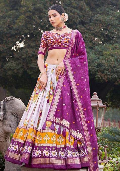 Multicolor Embroidered Silk Lehenga Set