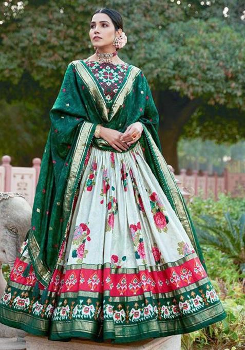 Multicolor Embroidered Silk Lehenga Set