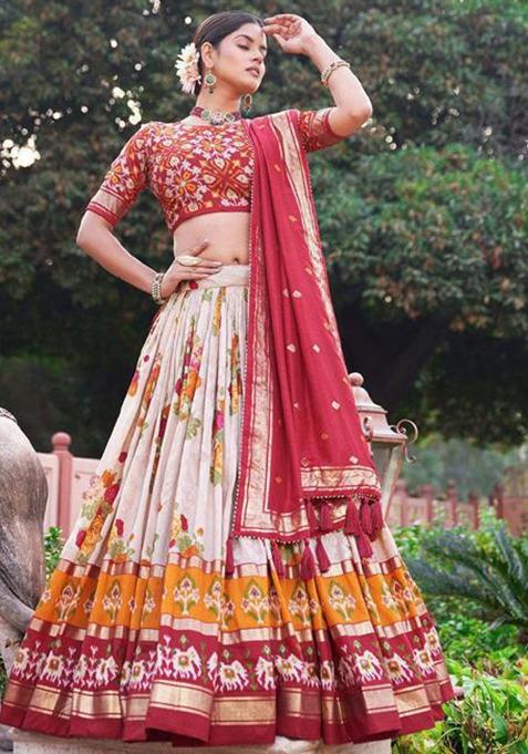 Multicolor Embroidered Silk Lehenga Set