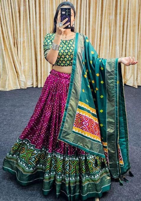 Multicolor Embroidered Silk Lehenga Set
