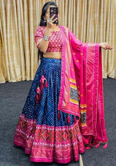 Multicolor Embroidered Silk Lehenga Set