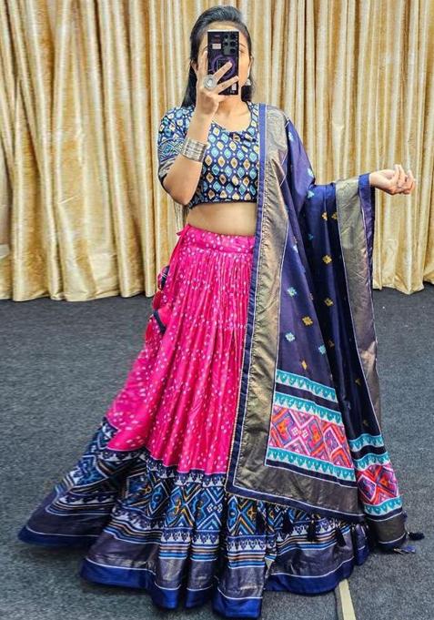 Multicolor Embroidered Silk Lehenga Set
