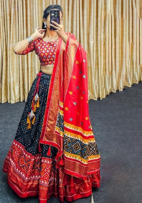 Multicolor Embroidered Silk Lehenga Set
