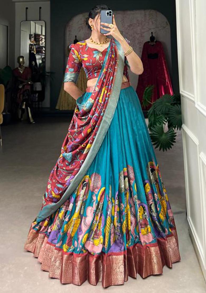 Multicolor Embroidered Silk Lehenga Set