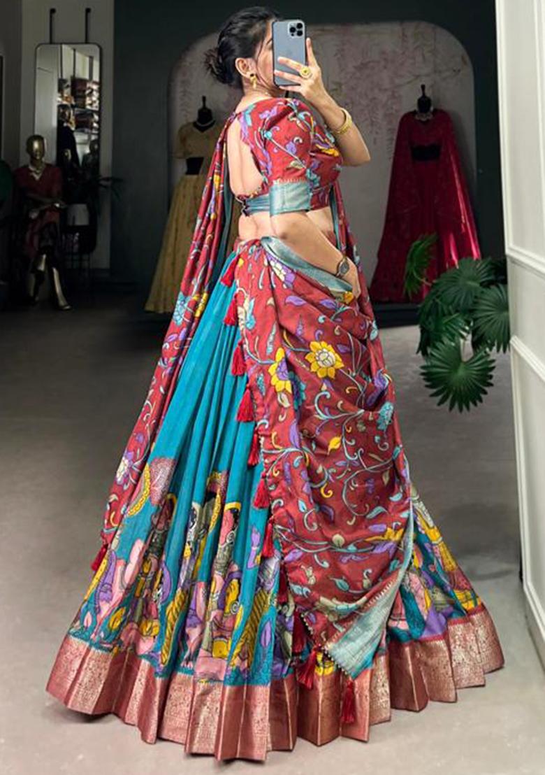 Multicolor Embroidered Silk Lehenga Set