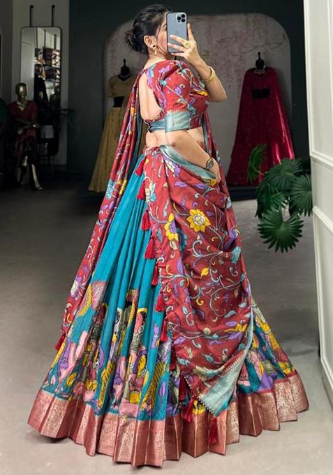 Multicolor Embroidered Silk Lehenga Set