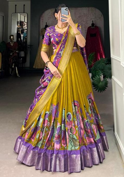 Multicolor Embroidered Silk Lehenga Set