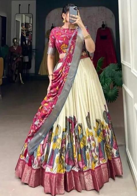 Multicolor Embroidered Silk Lehenga Set