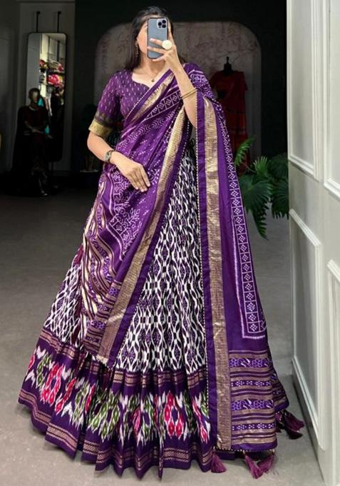 Multicolor Embroidered Silk Lehenga Set