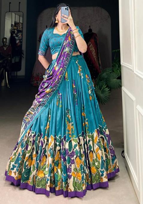 Multicolor Embroidered Silk Lehenga Set