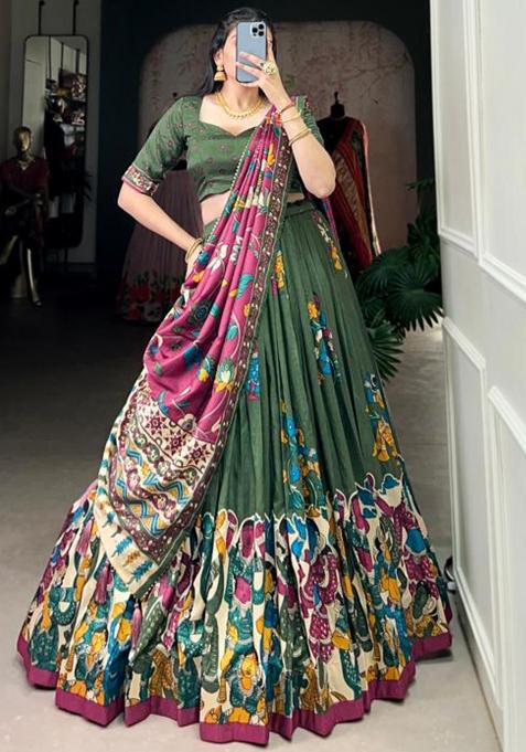 Multicolor Embroidered Silk Lehenga Set