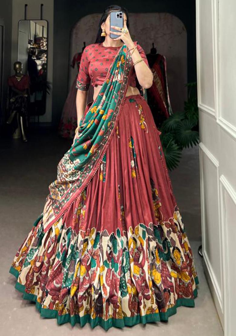 Multicolor Embroidered Silk Lehenga Set