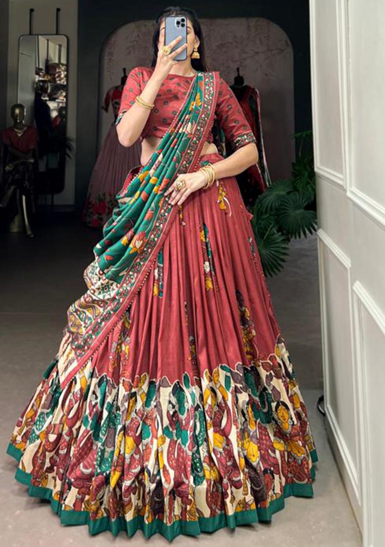 Multicolor Embroidered Silk Lehenga Set