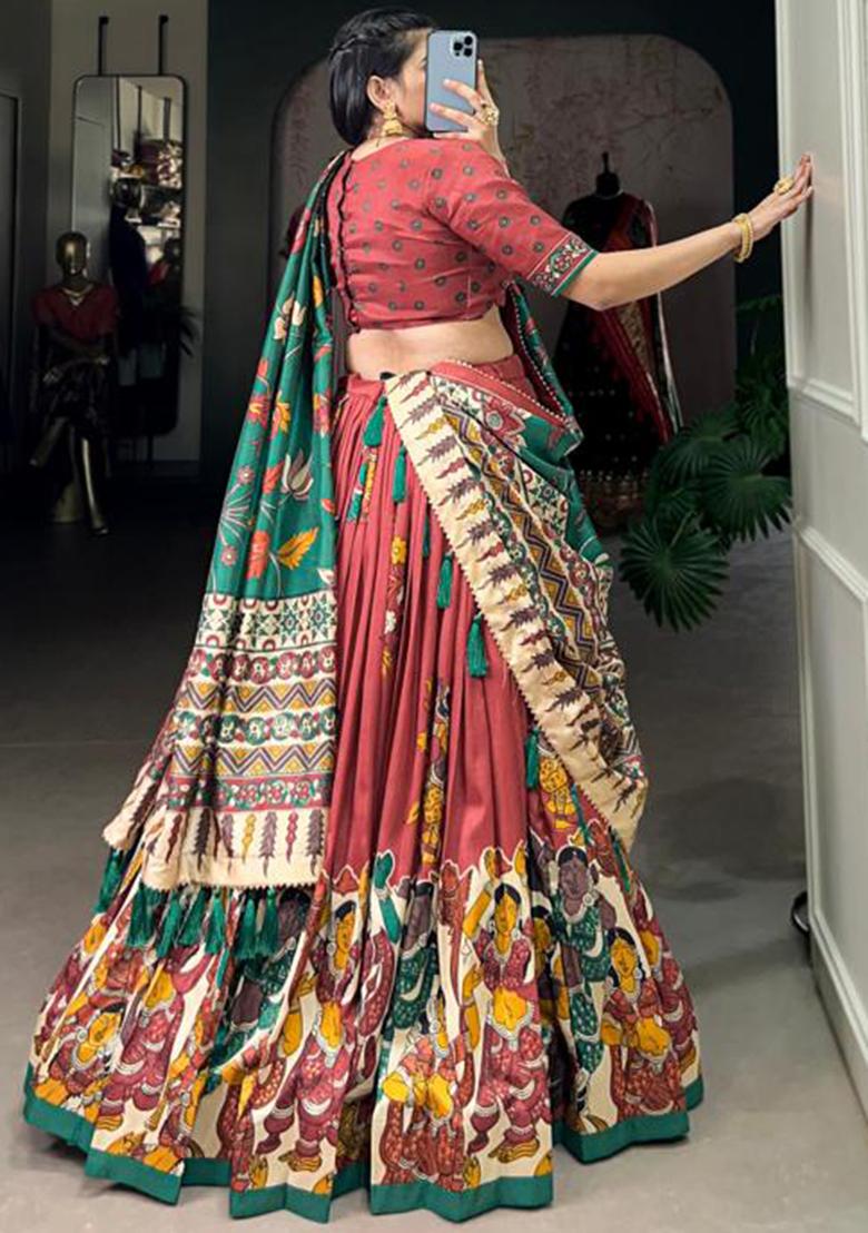 Multicolor Embroidered Silk Lehenga Set