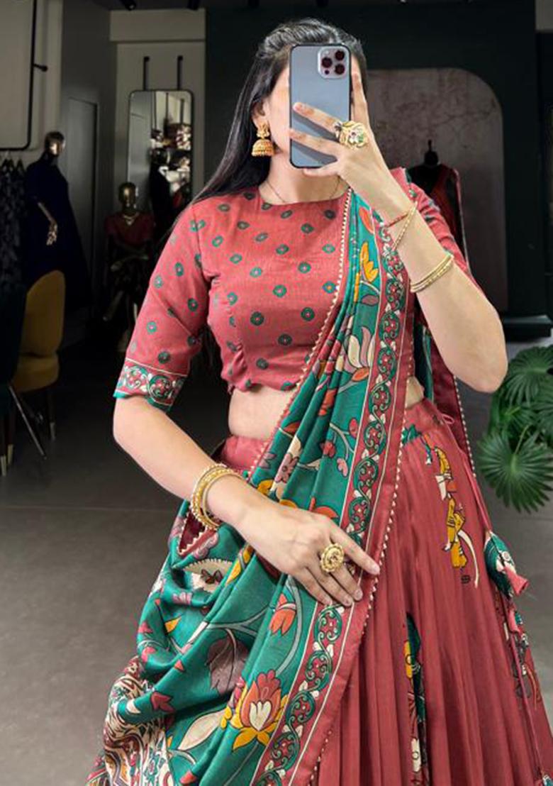 Multicolor Embroidered Silk Lehenga Set