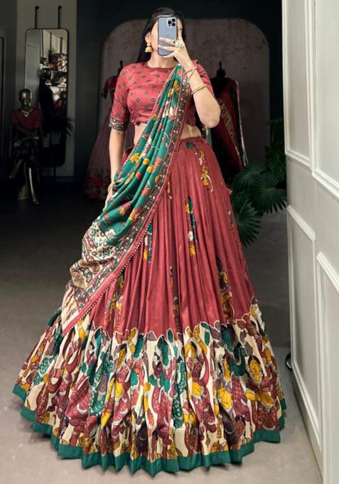 Multicolor Embroidered Silk Lehenga Set