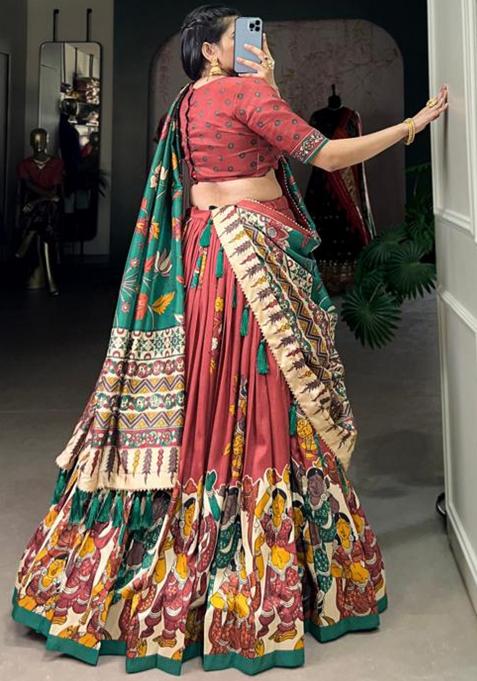 Multicolor Embroidered Silk Lehenga Set