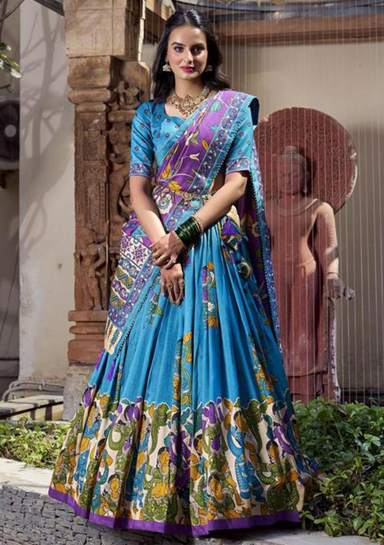 Multicolor Embroidered Silk Lehenga Set