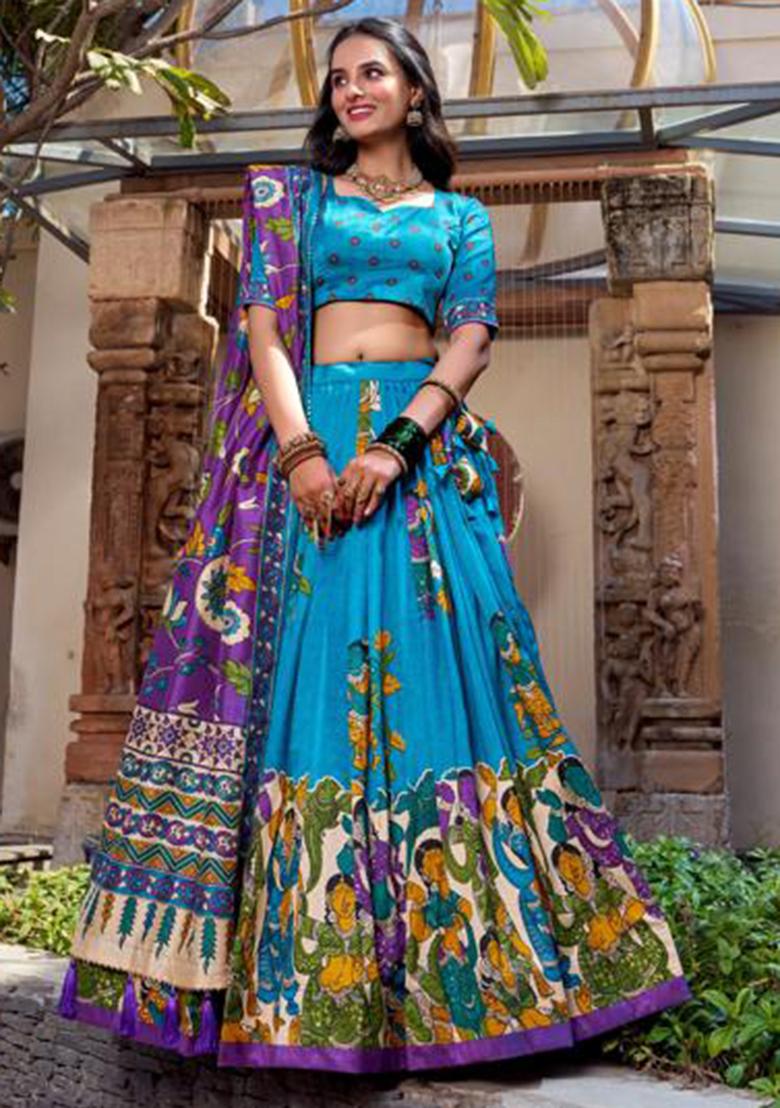 Multicolor Embroidered Silk Lehenga Set