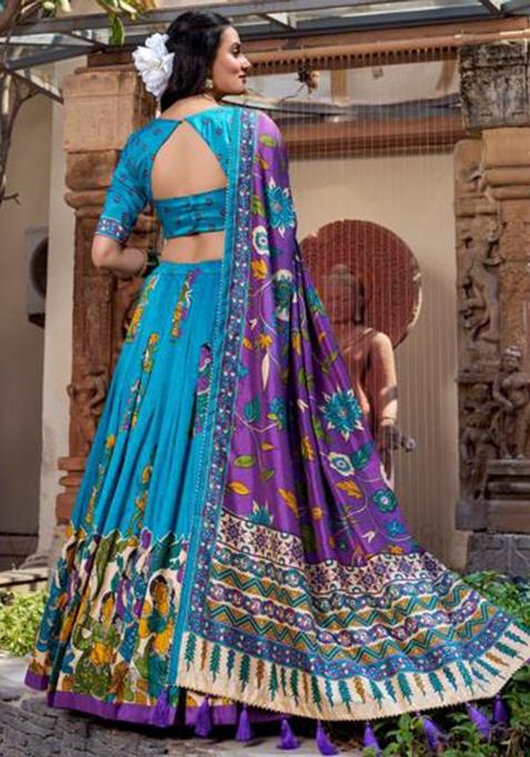 Multicolor Embroidered Silk Lehenga Set