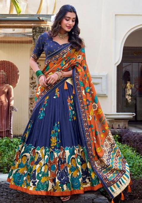 Multicolor Embroidered Silk Lehenga Set