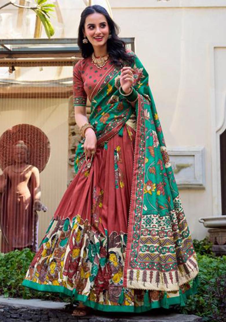 Multicolor Embroidered Silk Lehenga Set