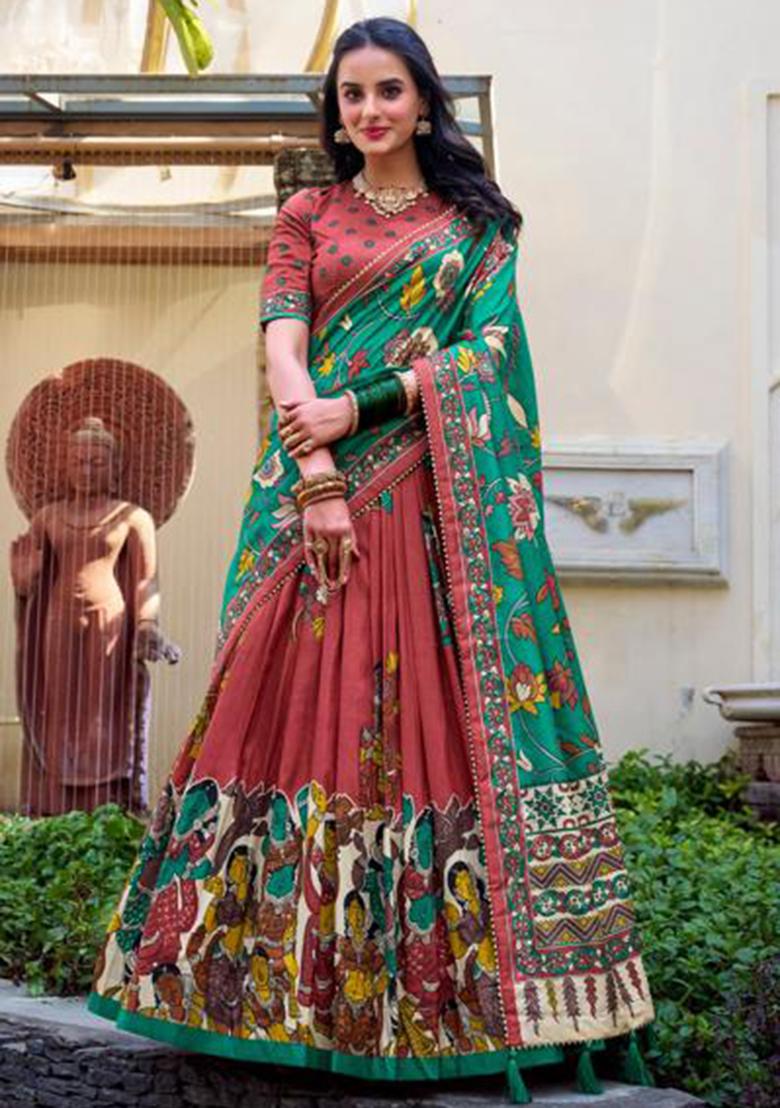 Multicolor Embroidered Silk Lehenga Set