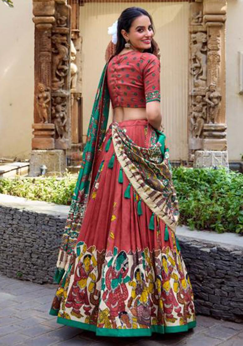 Multicolor Embroidered Silk Lehenga Set