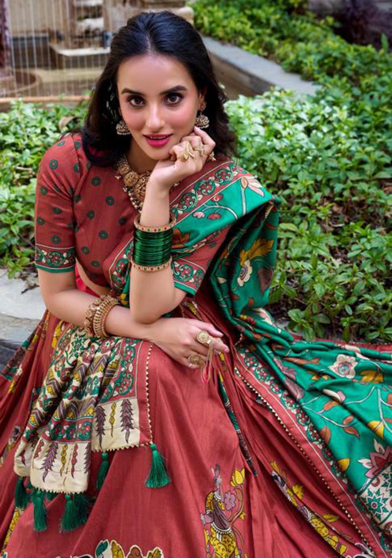 Multicolor Embroidered Silk Lehenga Set