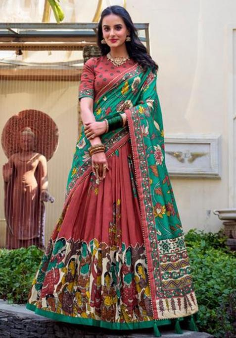 Multicolor Embroidered Silk Lehenga Set