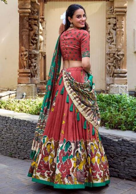 Multicolor Embroidered Silk Lehenga Set