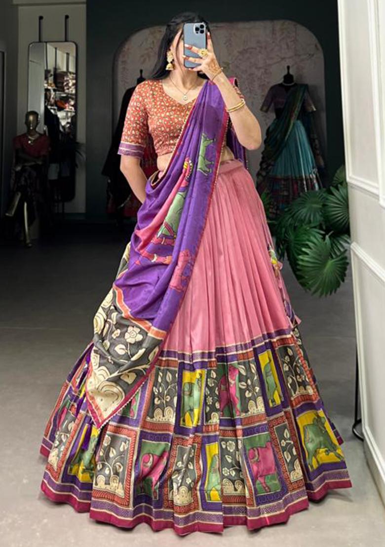 Multicolor Embroidered Silk Lehenga Set