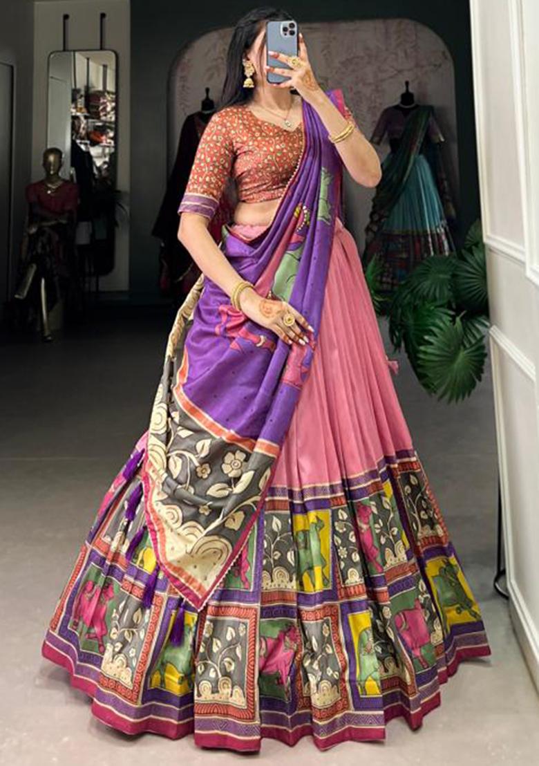 Multicolor Embroidered Silk Lehenga Set
